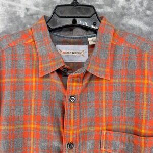 32 Bar Blues Men's Plaid Flannel Long Sleeve Button Up Shirt Orange Grey Size XL